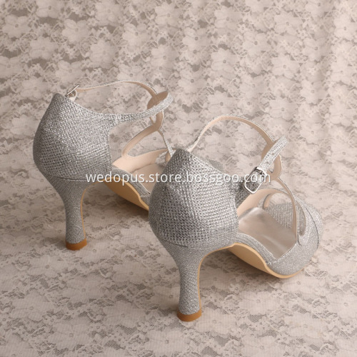 T-strap Sandals Silver for Women Wedding
